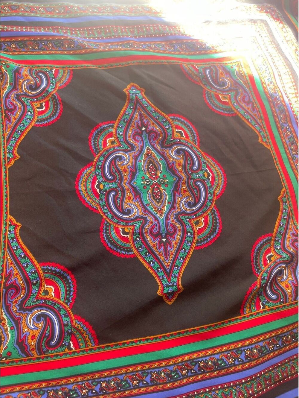 Vintage 1970s Italian 100% Polyester Square Scarf with Colorful Paisley Pattern